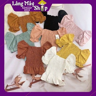 (Xả kho Sale Sập Sàn)  Áo trễ vai tay phồng chất phi lụa có 5 màu (Xanh min.vàng, ruốc, đen, Trắng)