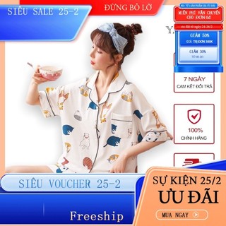 Đồ bộ pyjama nữ yamopad mặc nhà chất liệu lụa họa tiết dễ thương