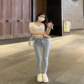 Jiashuchen Cao Cấp Màu Sắc Nhẹ Bút Chì Quần Jean Nữ Slim-fit Học Sinh Mùa Thu Phong Cách Mới Phiên Bản Hàn Quốc Phù Hợp Với Skinny Legging