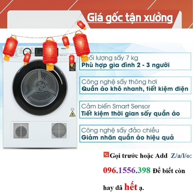 >> CH Máy sấy thông hơi Aqua 7 Kg AQH-V700FW 2020