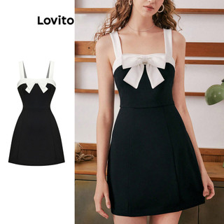 Lovito Váy có dây buộc tương phản phía trước trơn đơn giản dành cho nữ L79AD080