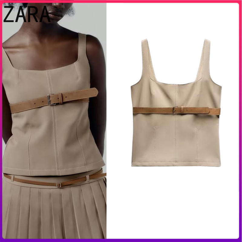Zara Phong Cách Mới Camisole Wanted Line Trang Trí Với Thắt Lưng 3067006