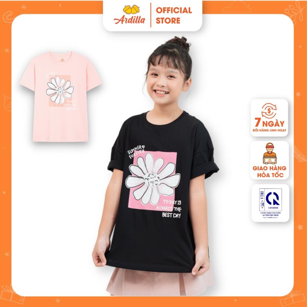 Áo Phông Bé Gái Tuổi Teen ARDILLA Cộc Tay Chất Vải Mềm Mại In Hình Hoa Cúc Nổi Bật Dáng Rộng Từ 8-15 Tuổi TB5600T