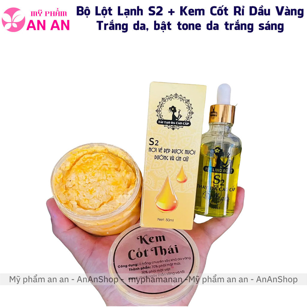Combo Nước lột lạnh collagen S2 + Kem cốt rỉ dầu vàng loại 1, làm trắng và bật tone da dùng cho body