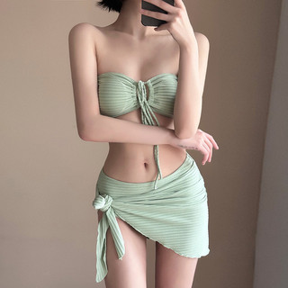 Bikini Đồ Bơi Nữ Ba Mảnh Đi Biển Kỳ Nghỉ Tam Giác Cao Cấp Màu Trắng Ba Màu Hot Spring Đồ Bơi Nữ