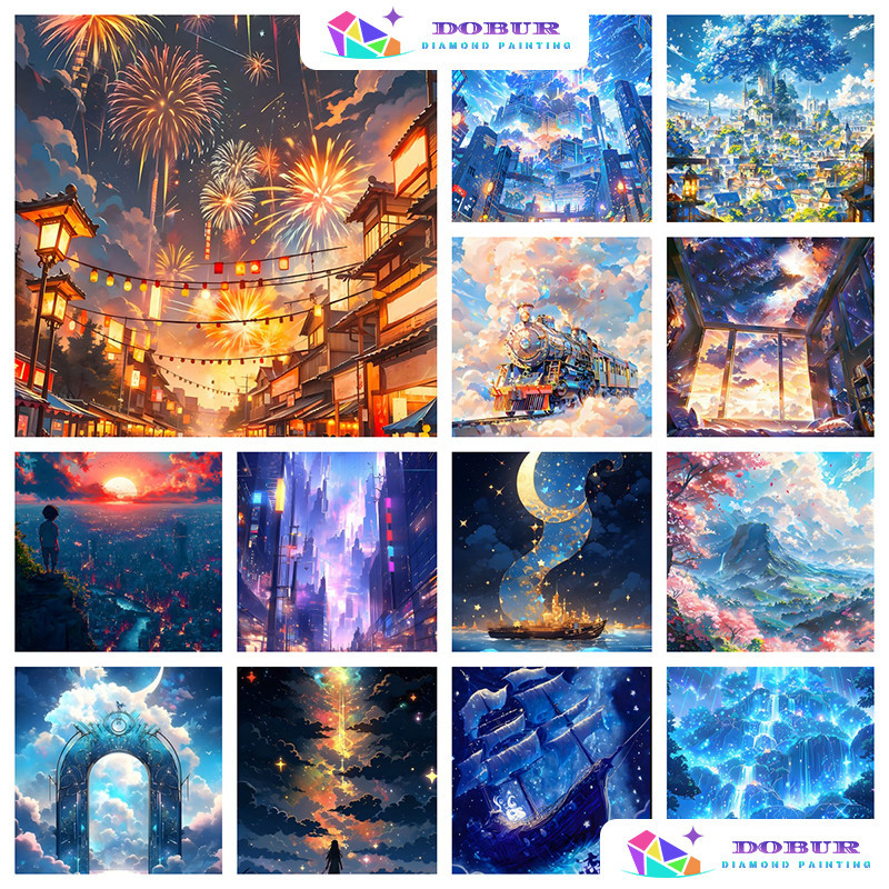 DOBUR | Bộ tranh kim cương | Phong Cảnh 5D DIY Tròn / Vuông Full Khoan Canvas Với Số Hàng Thủ Công Quà Tặng Trang Trí Tường Nhà