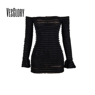 Vesglory Nữ Họa Tiết Đầm 2024 Thời Trang Mới Màu Trơn Tắt Vai Dài Tay Hông Quấn Cao Cấp Váy