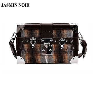 Jasmin NOIR Nữ Thương Hiệu Da PU Và Len Chắp Vá Túi Đeo Ngang Khóa Retro Hộp Nhỏ