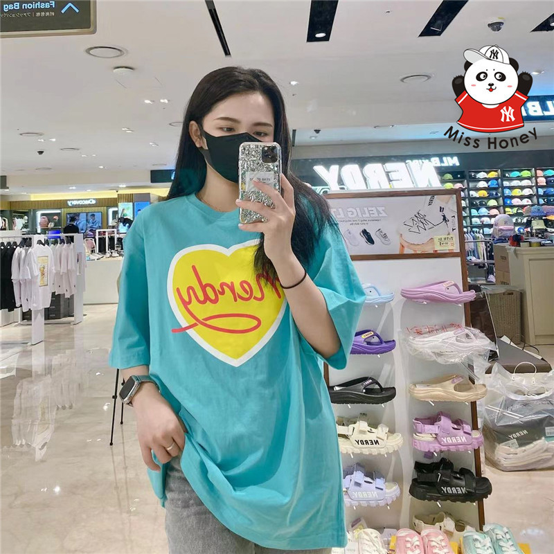 Nerdy Chính Hãng Xuân Hè Phong Cách Mới Phía Trước Tình Yêu Màu Sắc Tương Phản Kẹo Màu Cotton Nguyên