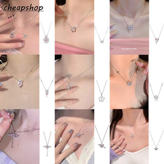 Ifyou Đơn Giản Màu Hồng Bướm Vòng Cổ Cho Nữ Thanh Lịch Zircon Pha Lê Ngọc Trai Dây Chuyền Dây Chuyền Phụ Kiện Trang Sức