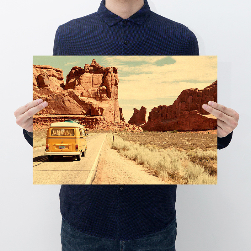 Du Lịch Trên Đường Retro Giấy Kraft Poster Thanh Rạp Chiếu Phim Cafe Tranh Trang Trí 50.5 * 35cm