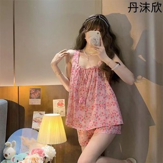 Phiên Bản Hàn Quốc Nữ ins Bộ Quần Short Nhật Bản Ngọt Ngào Rời Casual Homewear Sling Bộ Đồ Ngủ Mùa Hè 2024 Phong Cách Mới