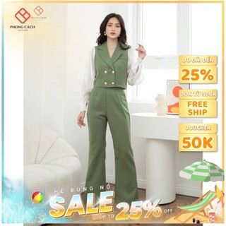 Set bộ Vest lửng phối màu Stye HQ SJ895 - Phong Cách SAIGON