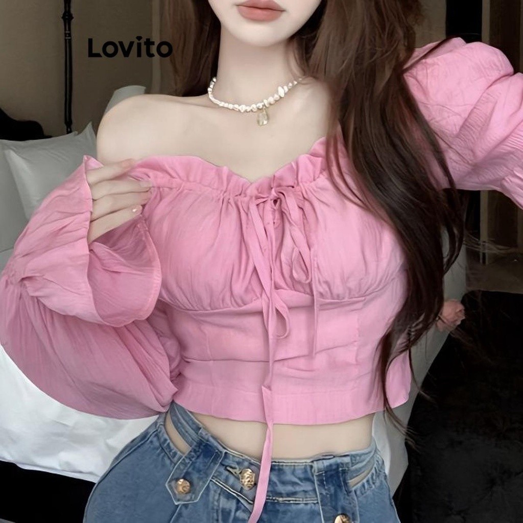 Lovito Áo ren trơn đơn giản cho nữ LNE37292 (Hồng)