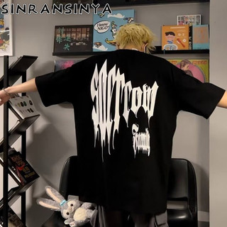 Sinransinya Áo thun nam phong cách mới kiểu Mỹ cổ điển đường phố cao cấp cảm giác Gothic chữ Hip hop dáng rộng Trung Quốc-Chic nữ dáng rộng giản dị những người yêu thích thời trang nửa tay áo