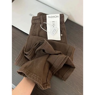 Mỹ Retro Nâu Rời Thẳng Quần Jean Nữ Xuân Thu Thời trang Phong Cách Mới Cao Cấp Ôm Hơn Nhìn Quần Thiết Kế Cảm Giác Chân Rộng Retro Lau Quần
