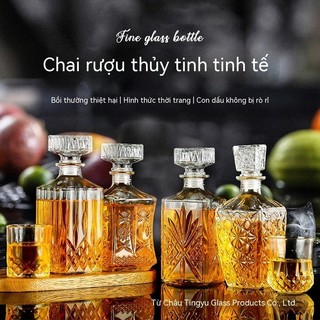 Bình rượu whisky pha lê vuông phong cách Châu Âu Bình rượu XO Bình đựng rượu thủy tinh Bộ bình đựng rượu bình đựng rượu