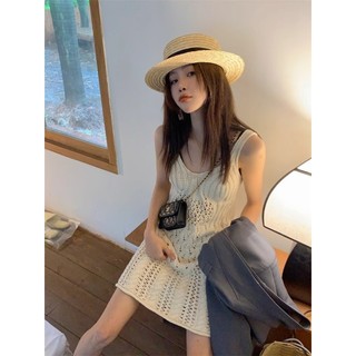 Suxi - Đầm treo dệt kim không tay đa năng phong cách Hàn Quốc mùa hè mới dành cho nữ 240404
