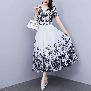 Đầm In Mực Nữ, Đầm Đi Biển Kỳ Nghỉ Đi Biển, Rời, Thường Ngày, Thoải Mái, Mỏng, Tay Ngắn, Dài Phong Cách Trung Hoa Cho Nữ