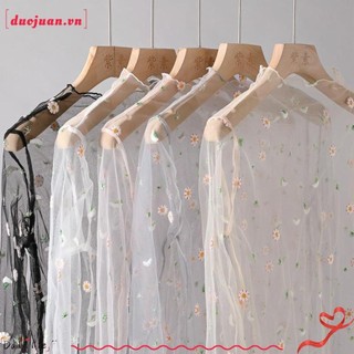 Duojuan little daisy thêu đầm, áo sơ mi ren nữ dài tay, thời trang xuân hè mỏng thêu đáy bên trong áo sơ mi
