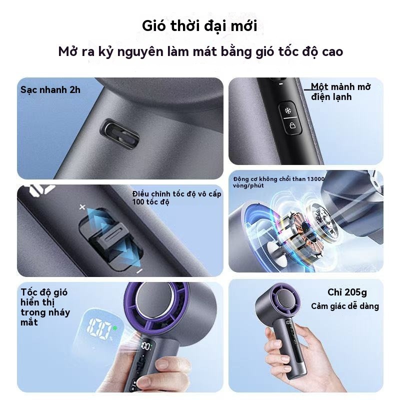 【SALE MẠNH】Quạt Mini Quạt phản lực cầm tay có thể sạc lại Gió mạnh 100Gear Tốc độ gió Màn hình kỹ thuật số Quạt | BigBuy360 - bigbuy360.vn