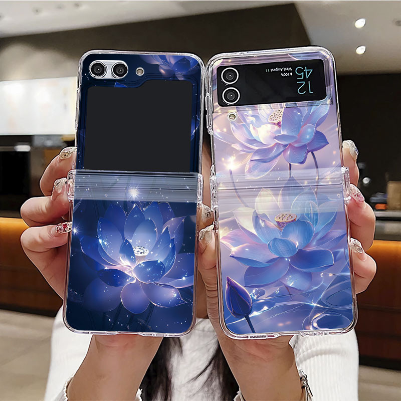 Ốp Điện Thoại Cho Samsung Galaxy Z Flip 6 5 4 3 5G F741B F731B F721B F711B Ốp Cứng Gấp Hoa Trong Suố