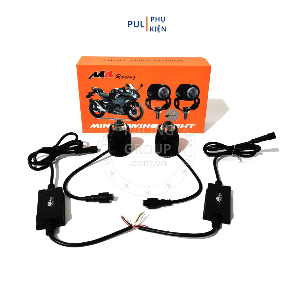 Đèn trợ sáng mini moto xe máy bi cầu MA RACING DRIVING LIGHT 2 chế độ ánh sáng trắng vàng hàng chính hãng