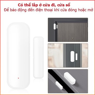 Cảm biến gắn cửa báo động Wifi Smart life Tuya Báo động chống trộm qua điện thoại - HKS