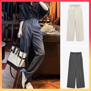Zara xuân phong cách mới xếp ly trang trí quần rộng eo cao8372124