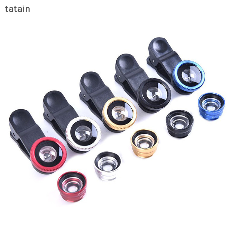 Tatain 3In1 Ống Kính Điện Thoại Chung Camera Cho Điện Thoại Thông Minh Góc Rộng Ống Kính Mắt Cá Và Kẹp Bộ Camera Macro Cho Điện Thoại Di Động Đa Năng VN
