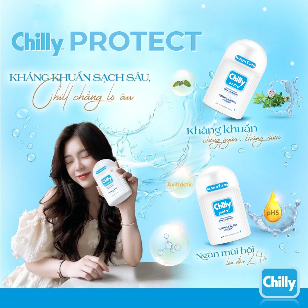 Dung dịch vệ sinh phụ nữ Chilly Protect chiết xuất cỏ xạ hương kháng khuẩn ngăn mùi hiệu quả - chai 200ml