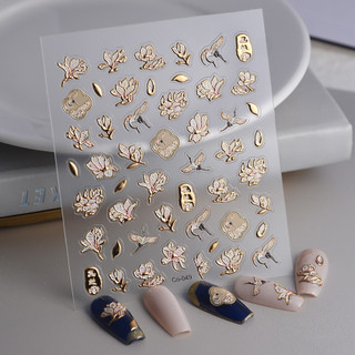  Mạ Vàng Thủ Công Mới Wangyuan 5D Miếng Dán Làm Móng Tay Nổi Phong Cách Trung Quốc Crane Nail Sticker ins Phong Cách Làm Móng Tay Miếng Dán Hoa