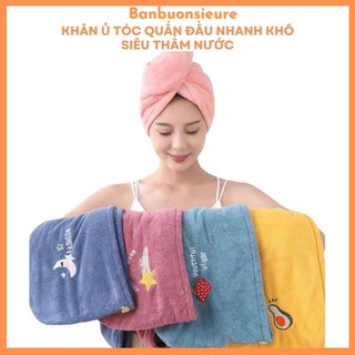 Khăn ủ tóc quấn đầu nhanh khô siêu thấm nước, khăn chùm đầu làm khô tóc nhanh chóng sau gội