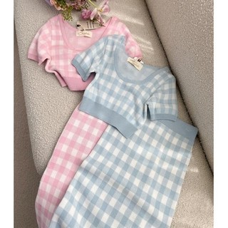 Set áo và váy len dài caro cocobebe