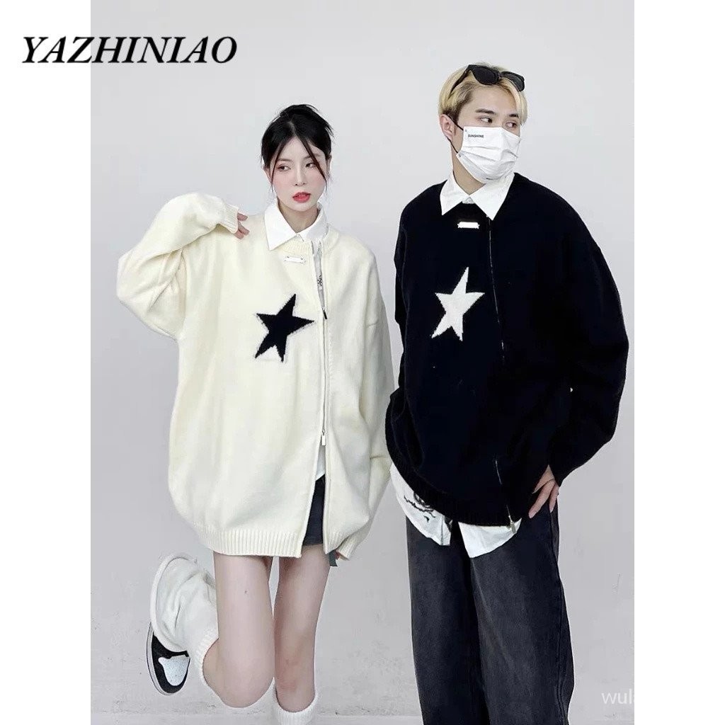 Yaziniao Nam Retro Không Đều Dây Kéo Áo Len Thiết Kế Dây Kéo Mỹ Độc Đáo n0p9