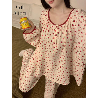 Dâu In Bộ Đồ Ngủ Ngọt Ngào Nữ Xuân Thu Phong Cách Mới Nhật Bản Rời Dài Tay Homewear Phù Hợp Với Mùa Xuân