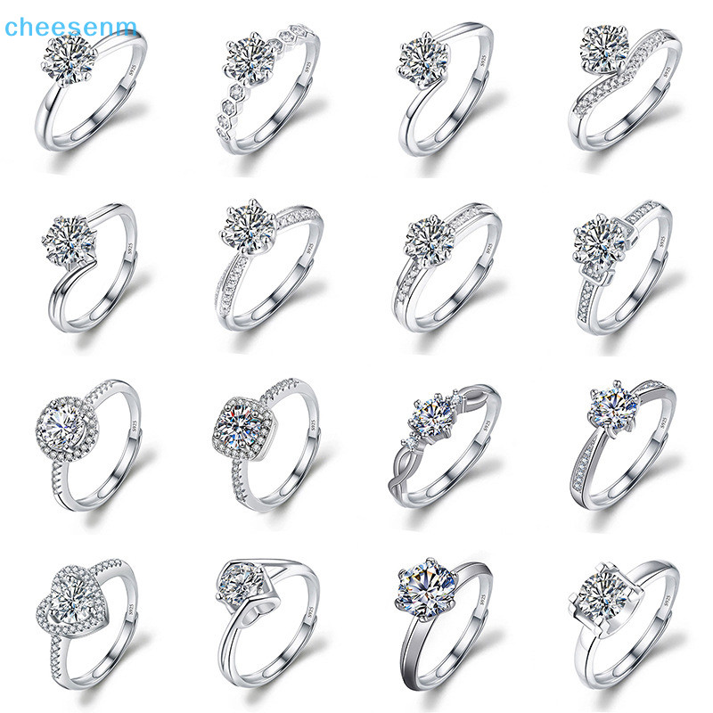 Cheenm Moissanite Đính Hôn Ngón Tay Nhẫn Kẻ Sọc Kim Cương Mở Nhẫn Nữ Bạc 925 Hứa Cưới Nhẫn Có Thể Điều Chỉnh Trang Sức Mỹ VN