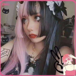 Bộ Tóc Giả Thẳng Dài Màu Hồng Và Đen Hóa Trang Lolita Xinh Xắn