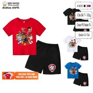 Bộ quần áo trẻ em Cotton thun lạnh CHÓ CỨU HỘ 3, size từ 10-32kg, 4 màu, bộ quần áo cho bé mặc mát co dãn tốt