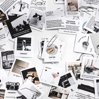 Set 40Tấm Sticker nhãn dán ảnh vuông đen trắng, miếng dán tranh ảnh phong cảnh màu đen trắng