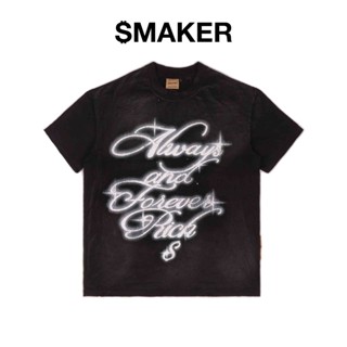 [SMAKER] Áo thun đen in chữ vải 100% cotton washed - ALWAYS N FOREVER RICH SHORT SLEEVES WASHED TEE IN BLACK