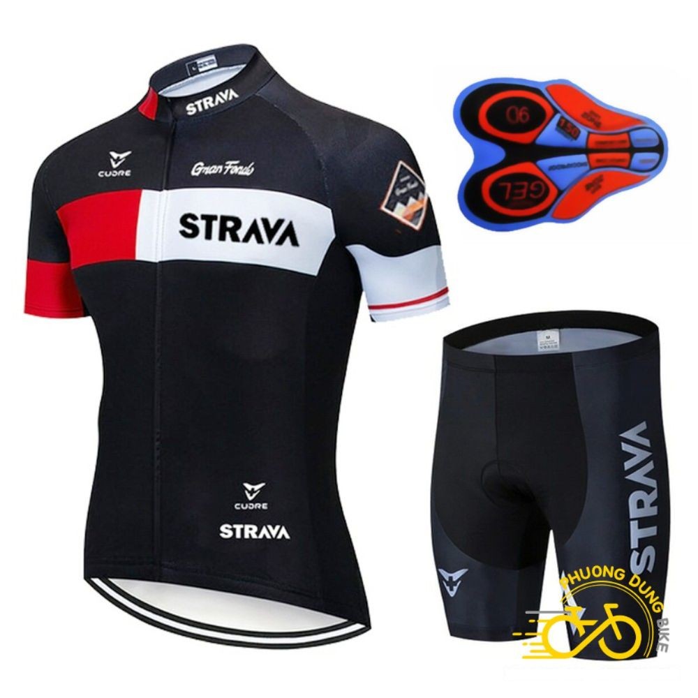 Bộ quần áo thể thao đi xe đạp STRAVA - KIỂU 01 - ĐEN ĐỎ