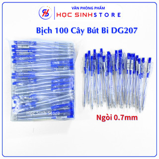  Combo 50 100 Cây Bút Bi Bấm Mực Xanh Denfeng Ngòi 0.7mm Mực Chuẩn Màu Xuống Đều 