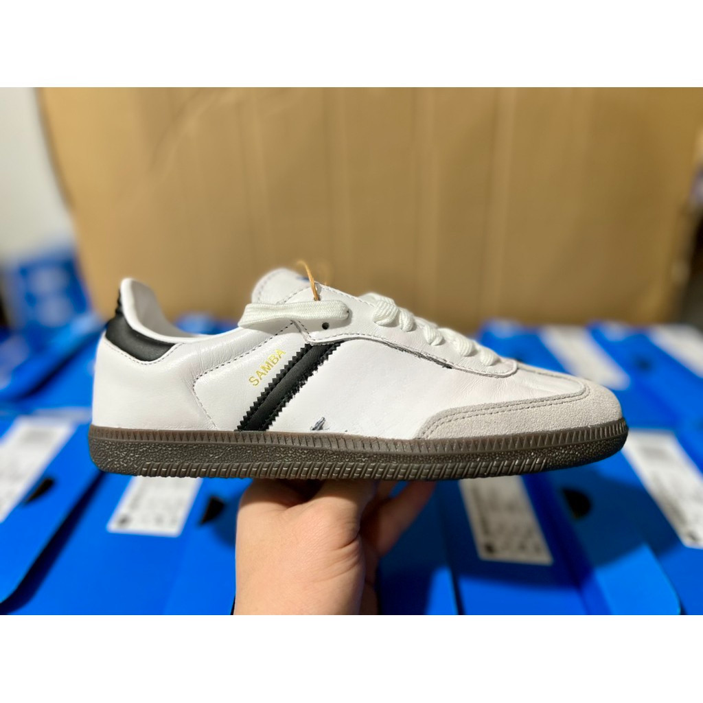 [Pure Original Grade] Samba White Black Super Soft Leather Low-Top Giày chạy bộ thể thao giải trí ng