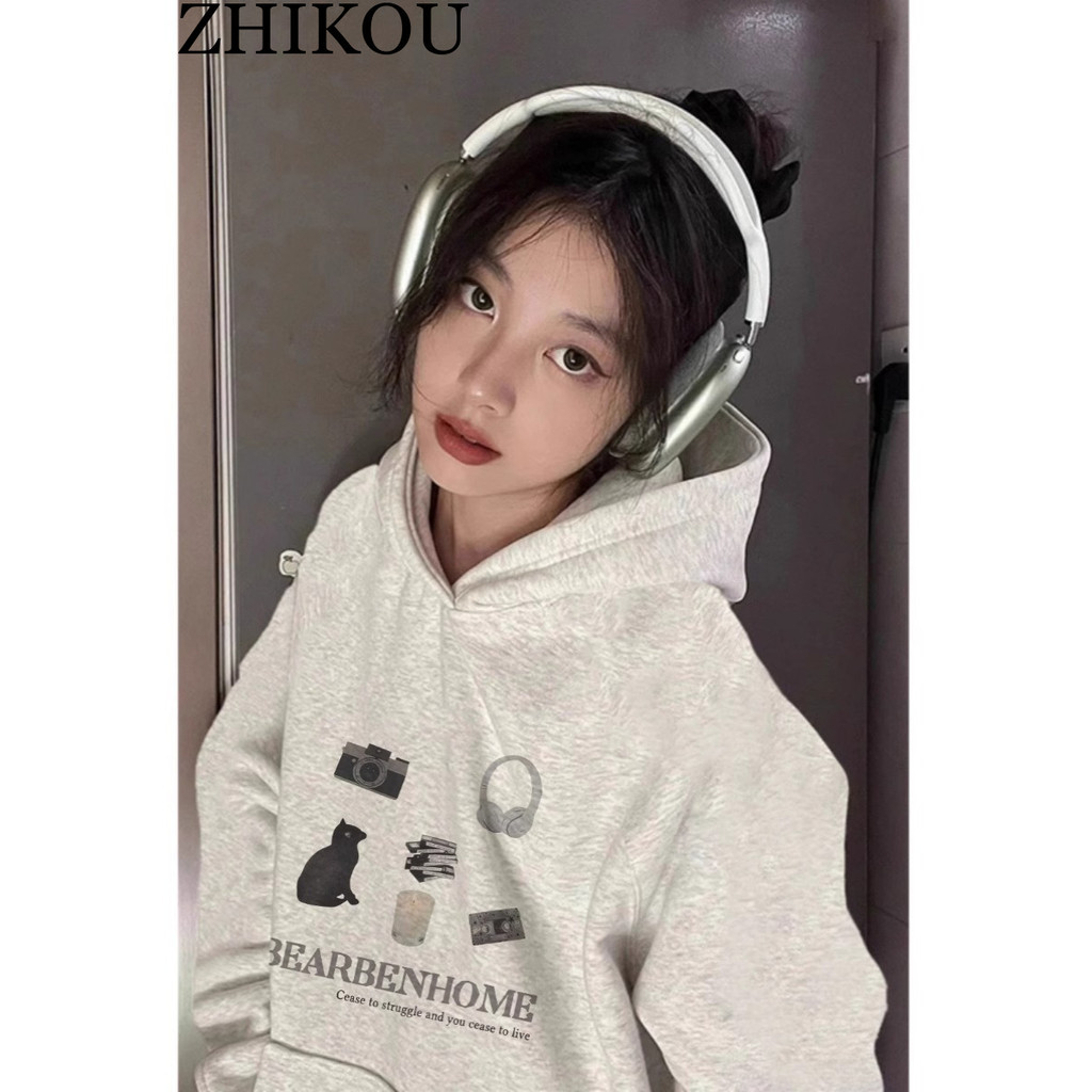 ZHIKOU Áo Khoác hoodie áo khoác nữ zip hoodie Thời trang fashionable cozy cổ xưa WWY24105MO 4Z240125