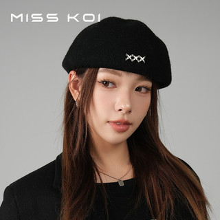 Misskoi Mũ beret Len Màu Đen Phong Cách Mới Cho Nữ