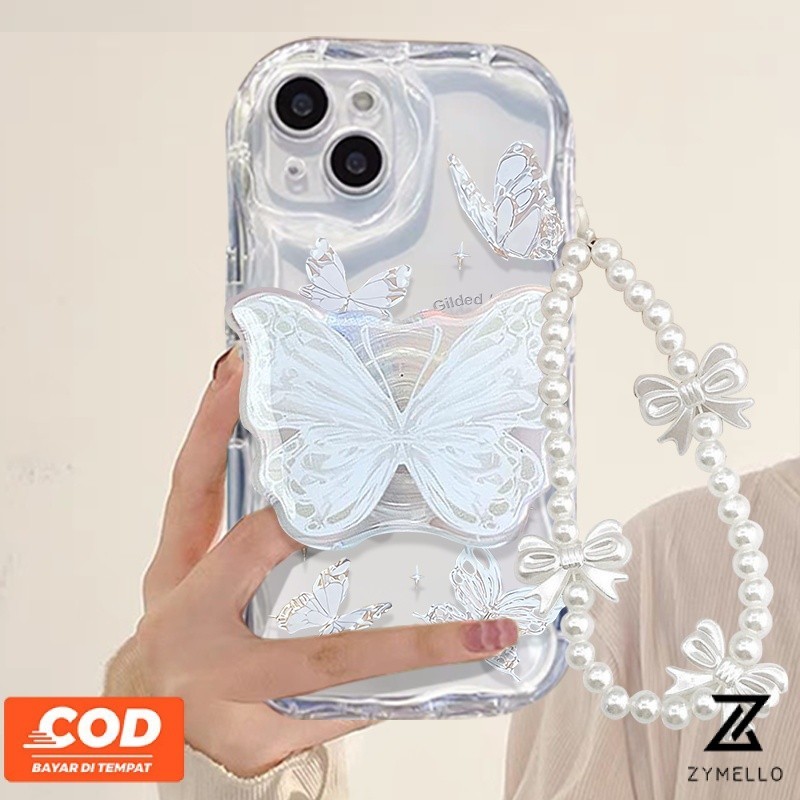 Tương thích cho IPhone 15 Pro Max IPhone 11 IPhone 14 Pro Max IPhone 13 Pro Max IPhone 12 Pro Max IPhone 7 Plus IPhone 8 Plus Vỏ điện thoại TPU chống sốc hình bướm trắng đẹp