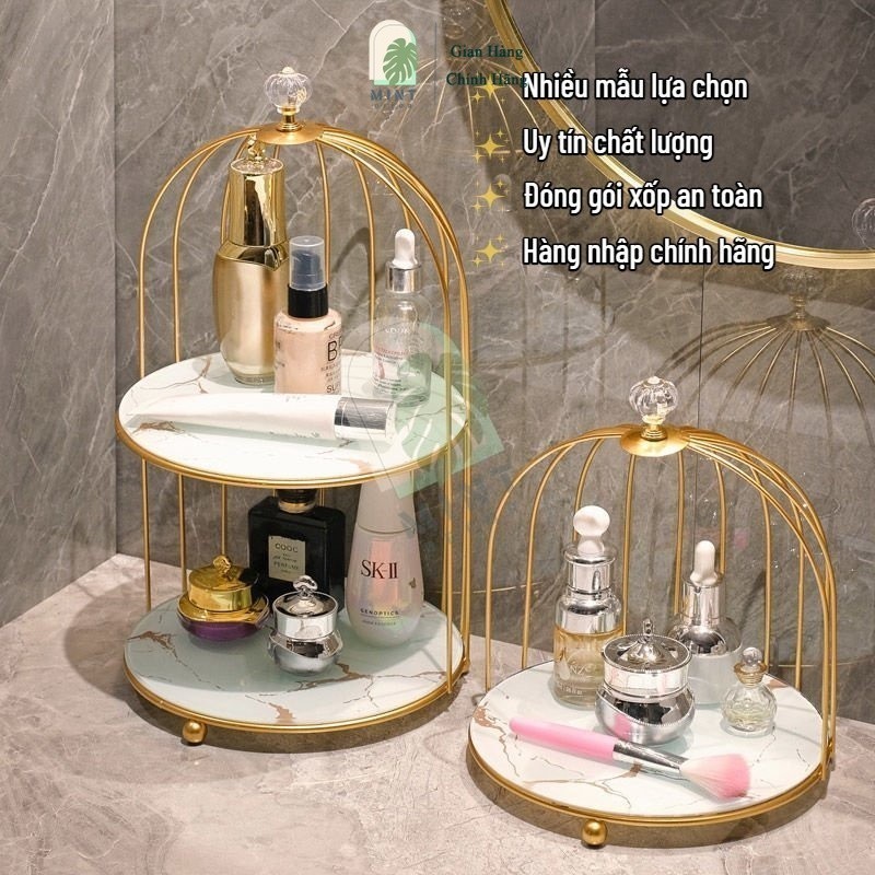 Kệ mỹ phẩm lồng chim Kệ bánh ngọt MINT DECOR một tầng hai tầng trang trí nhà cửa đựng mỹ phẩm decor bàn trang điểm sang