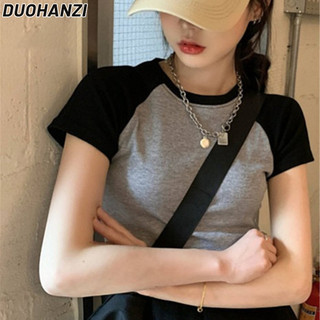 Duohanzi Áo ngắn tay phong cách mùa hè mới ngọt ngào và mát mẻ cho thấy áo sơ mi nối mỏng với áo thun trong vòng bít xoay