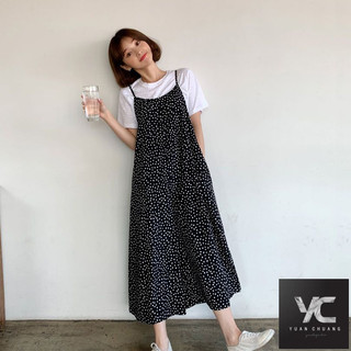  Bộ áo liền quần ống rộng dành cho nữ mùa hè Plus Size Sling Polka Dot Jumpsuit Casual Loose Voan Dây đeo đến mắt cá chân